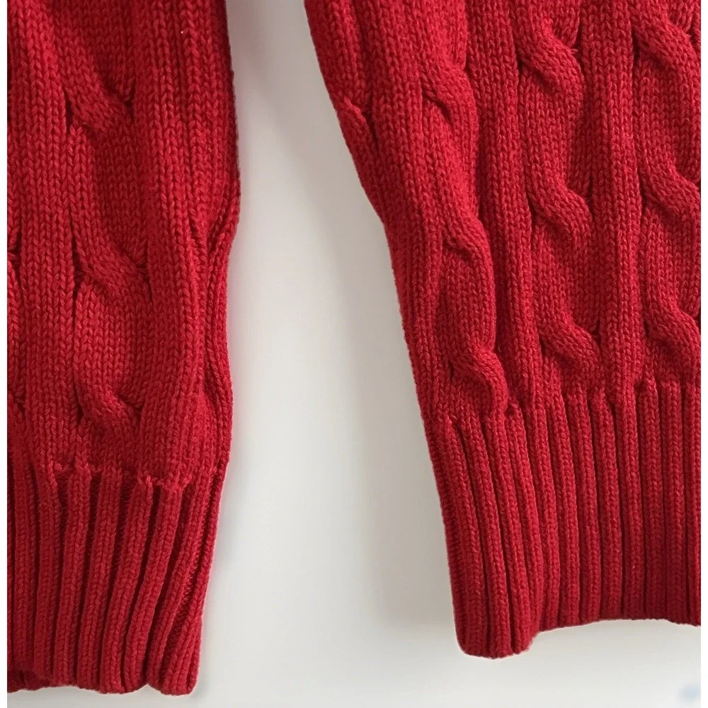Polo Ralph Lauren Boys Cable Knit Crew Neck Sweater Christmas Red Sz Med 10-12